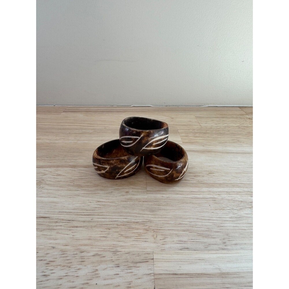 Tribal Napkin Rings Natural Bone painted bovine SET of 3!